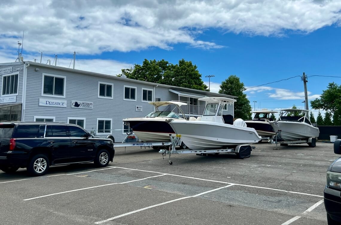 Parking lot of Petzold's Marine Center in Norwalk, CT